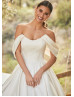 Off Shoulder Ivory Satin Simple Wedding Dress